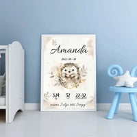 Personalizuota Mergaitės Gimimo Metrikų Iliustracija, plakatas su rėmeliu  Posteris(Plakatas) -  dovanokis.lt