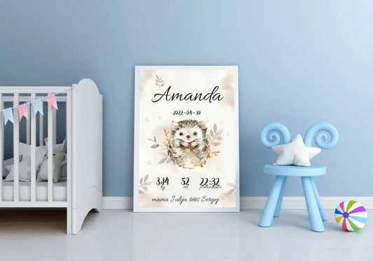 Personalizuota Mergaitės Gimimo Metrikų Iliustracija, plakatas su rėmeliu  Posteris(Plakatas) -  dovanokis.lt