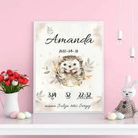 Personalizuota Mergaitės Gimimo Metrikų Iliustracija, plakatas su rėmeliu  Posteris(Plakatas) -  dovanokis.lt