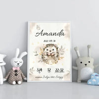 Personalizuota Mergaitės Gimimo Metrikų Iliustracija, plakatas su rėmeliu  Posteris(Plakatas) -  dovanokis.lt