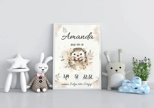 Personalizuota Mergaitės Gimimo Metrikų Iliustracija, plakatas su rėmeliu  Posteris(Plakatas) -  dovanokis.lt