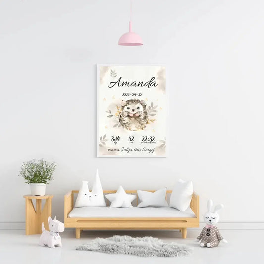 Personalizuota Mergaitės Gimimo Metrikų Iliustracija, plakatas su rėmeliu  Posteris(Plakatas) -  dovanokis.lt