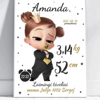 Personalizuota Mergaitės Gimimo Metrikų Iliustracija, plakatas su rėmeliu  Customizer -  dovanokis.lt