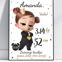 Personalizuota Mergaitės Gimimo Metrikų Iliustracija, plakatas su rėmeliu  Customizer -  dovanokis.lt