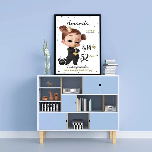 Personalizuota Mergaitės Gimimo Metrikų Iliustracija, plakatas su rėmeliu  Customizer -  dovanokis.lt