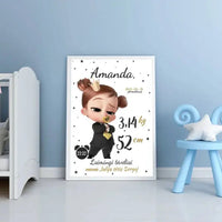Personalizuota Mergaitės Gimimo Metrikų Iliustracija, plakatas su rėmeliu  Customizer -  dovanokis.lt