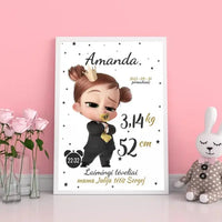 Personalizuota Mergaitės Gimimo Metrikų Iliustracija, plakatas su rėmeliu  Customizer -  dovanokis.lt