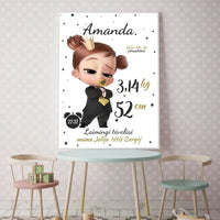 Personalizuota Mergaitės Gimimo Metrikų Iliustracija, plakatas su rėmeliu  Customizer -  dovanokis.lt