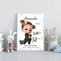 Personalizuota Mergaitės Gimimo Metrikų Iliustracija, plakatas su rėmeliu  Customizer -  dovanokis.lt