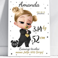 Personalizuota Mergaitės Gimimo Metrikų Iliustracija, plakatas su rėmeliu  Customizer -  dovanokis.lt