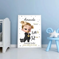 Personalizuota Mergaitės Gimimo Metrikų Iliustracija, plakatas su rėmeliu  Customizer -  dovanokis.lt