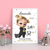 Personalizuota Mergaitės Gimimo Metrikų Iliustracija, plakatas su rėmeliu  Customizer -  dovanokis.lt