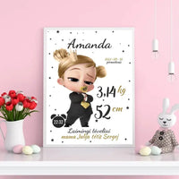 Personalizuota Mergaitės Gimimo Metrikų Iliustracija, plakatas su rėmeliu  Customizer -  dovanokis.lt