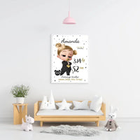 Personalizuota Mergaitės Gimimo Metrikų Iliustracija, plakatas su rėmeliu  Customizer -  dovanokis.lt