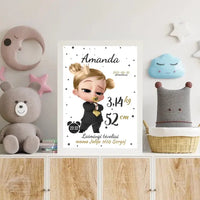 Personalizuota Mergaitės Gimimo Metrikų Iliustracija, plakatas su rėmeliu  Customizer -  dovanokis.lt