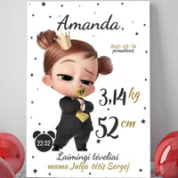 Personalizuota Mergaitės Gimimo Metrikų Iliustracija ant drobės  Drobe -  dovanokis.lt