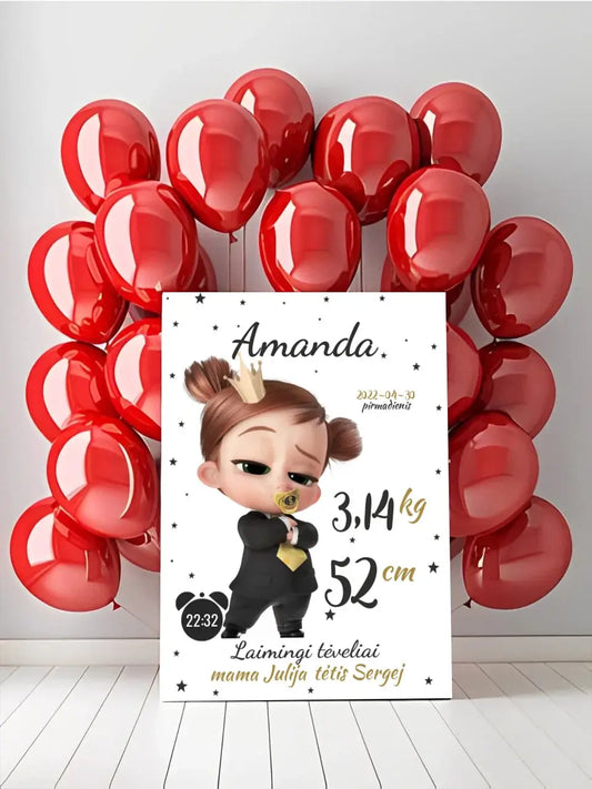 Personalizuota Mergaitės Gimimo Metrikų Iliustracija ant drobės  Drobe -  dovanokis.lt