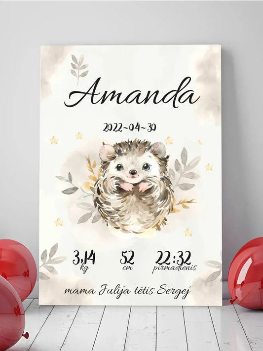 Personalizuota Mergaitės Gimimo Metrikų Iliustracija ant drobės  Drobe -  dovanokis.lt