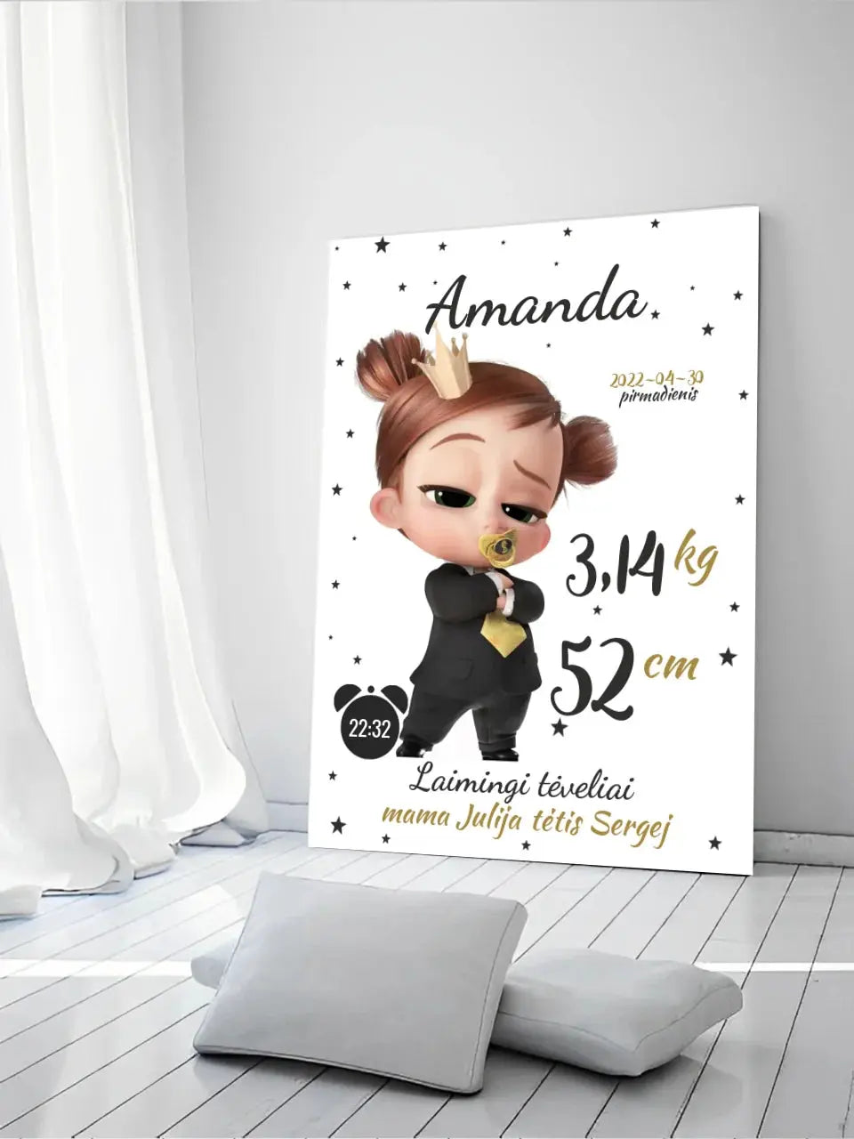 Personalizuota Mergaitės Gimimo Metrikų Iliustracija ant drobės  Drobe -  dovanokis.lt