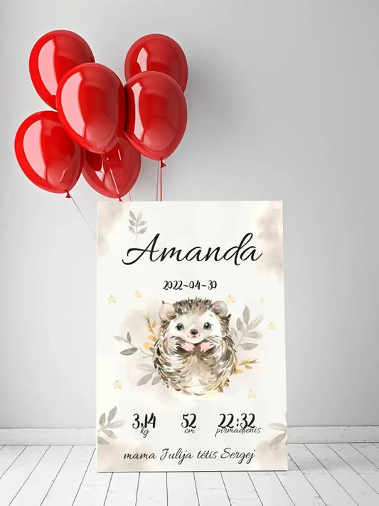 Personalizuota Mergaitės Gimimo Metrikų Iliustracija ant drobės  Drobe -  dovanokis.lt