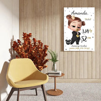 Personalizuota Mergaitės Gimimo Metrikų Iliustracija ant drobės  Drobe -  dovanokis.lt