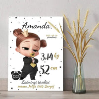 Personalizuota Mergaitės Gimimo Metrikų Iliustracija ant drobės  Drobe -  dovanokis.lt