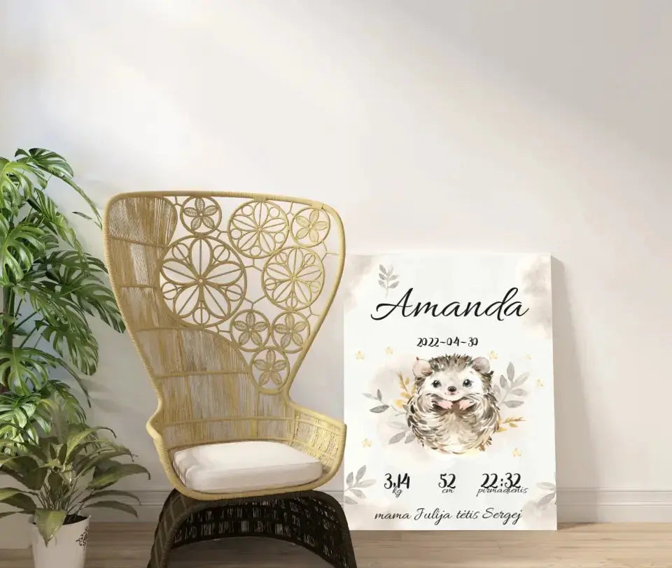 Personalizuota Mergaitės Gimimo Metrikų Iliustracija ant drobės  Drobe -  dovanokis.lt