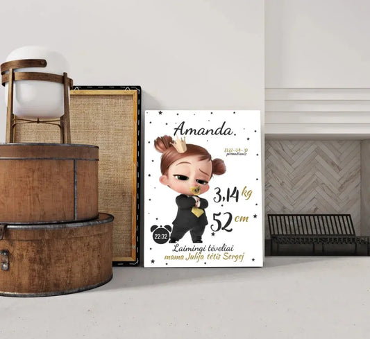 Personalizuota Mergaitės Gimimo Metrikų Iliustracija ant drobės  Drobe -  dovanokis.lt