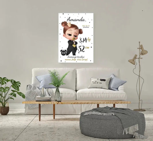 Personalizuota Mergaitės Gimimo Metrikų Iliustracija ant drobės  Drobe -  dovanokis.lt