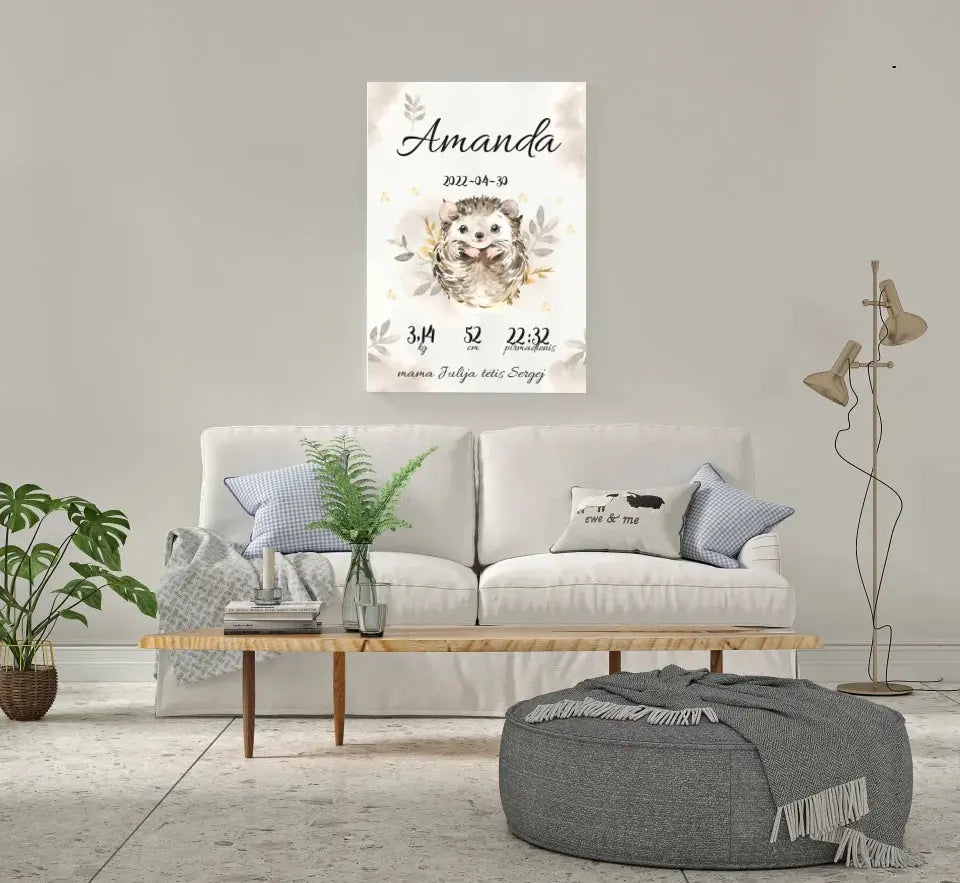 Personalizuota Mergaitės Gimimo Metrikų Iliustracija ant drobės  Drobe -  dovanokis.lt