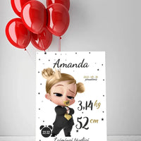 Personalizuota Mergaitės Gimimo Metrikų Iliustracija ant drobės  Drobe -  dovanokis.lt