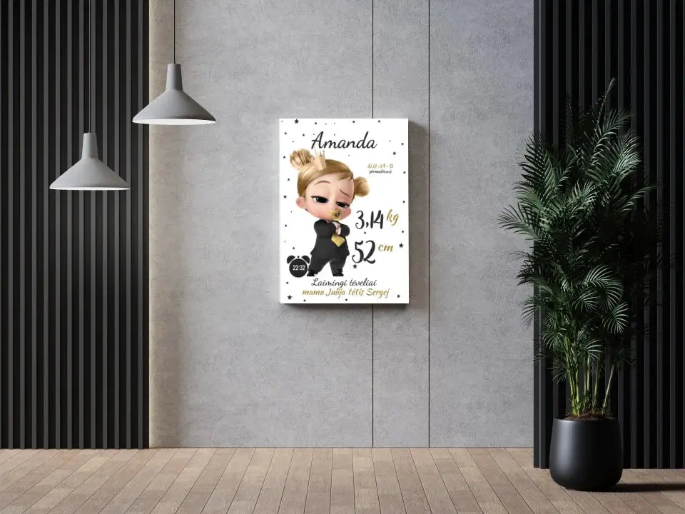 Personalizuota Mergaitės Gimimo Metrikų Iliustracija ant drobės  Drobe -  dovanokis.lt