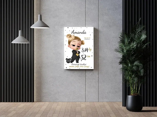 Personalizuota Mergaitės Gimimo Metrikų Iliustracija ant drobės  Drobe -  dovanokis.lt