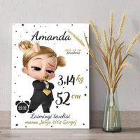 Personalizuota Mergaitės Gimimo Metrikų Iliustracija ant drobės  Drobe -  dovanokis.lt