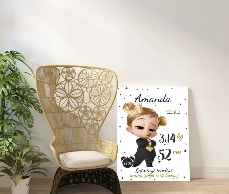 Personalizuota Mergaitės Gimimo Metrikų Iliustracija ant drobės  Drobe -  dovanokis.lt