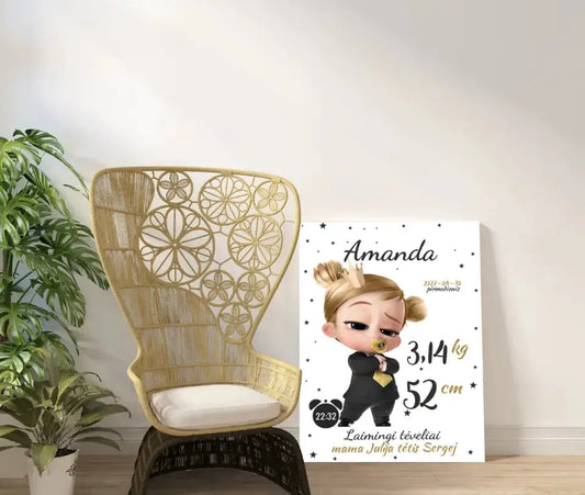Personalizuota Mergaitės Gimimo Metrikų Iliustracija ant drobės  Drobe -  dovanokis.lt