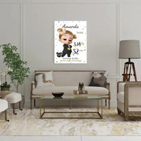 Personalizuota Mergaitės Gimimo Metrikų Iliustracija ant drobės  Drobe -  dovanokis.lt