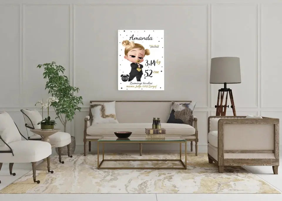 Personalizuota Mergaitės Gimimo Metrikų Iliustracija ant drobės  Drobe -  dovanokis.lt