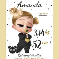 Personalizuota Mergaitės Gimimo Metrikų Iliustracija ant drobės  Drobe -  dovanokis.lt