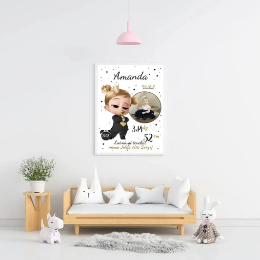 Personalizuota Mergaitės Gimimo Metrikų Iliustracija, plakatas su rėmeliu  Customizer -  dovanokis.lt