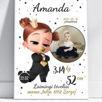 Personalizuota Mergaitės Gimimo Metrikų Iliustracija, plakatas su rėmeliu  Customizer -  dovanokis.lt