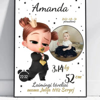 Personalizuota Mergaitės Gimimo Metrikų Iliustracija, plakatas su rėmeliu  Customizer -  dovanokis.lt