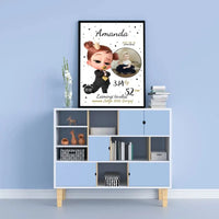 Personalizuota Mergaitės Gimimo Metrikų Iliustracija, plakatas su rėmeliu  Customizer -  dovanokis.lt