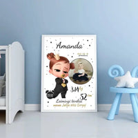 Personalizuota Mergaitės Gimimo Metrikų Iliustracija, plakatas su rėmeliu  Customizer -  dovanokis.lt