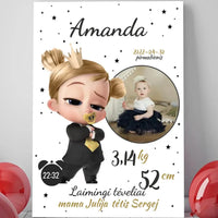 Personalizuota Mergaitės Gimimo Metrikų Iliustracija ant drobės  Drobe -  dovanokis.lt