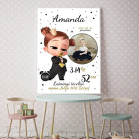 Personalizuota Mergaitės Gimimo Metrikų Iliustracija, plakatas su rėmeliu  Customizer -  dovanokis.lt