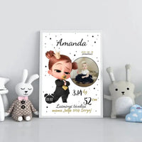 Personalizuota Mergaitės Gimimo Metrikų Iliustracija, plakatas su rėmeliu  Customizer -  dovanokis.lt