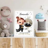 Personalizuota Mergaitės Gimimo Metrikų Iliustracija, plakatas su rėmeliu  Customizer -  dovanokis.lt