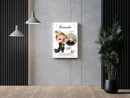 Personalizuota Mergaitės Gimimo Metrikų Iliustracija ant drobės  Drobe -  dovanokis.lt