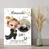 Personalizuota Mergaitės Gimimo Metrikų Iliustracija ant drobės  Drobe -  dovanokis.lt